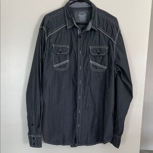 BKE Charcoal Button-Up Shirt with Contrast Stitching